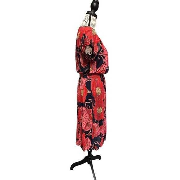 Kate And Lily Floral Midi Dress Size 8 Elastic Waist Short Sleeves Cocktail City - Picture 2 of 7